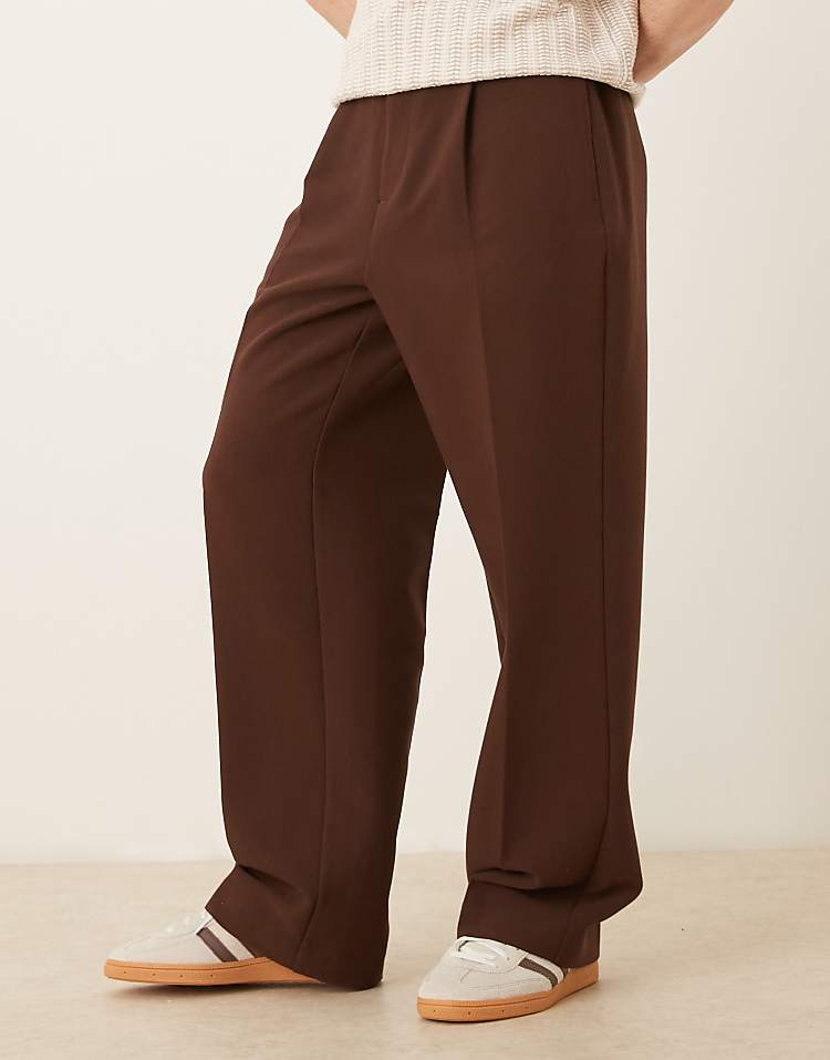 Brown Pleated Wide Leg Trousers